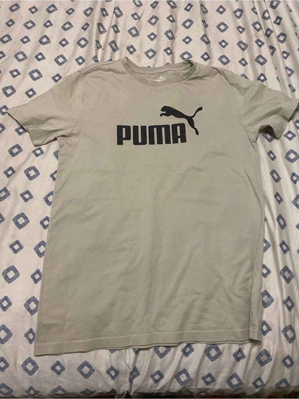 Puma Short Sleeve Logo Tee in Light Beige with Black Print